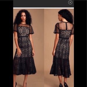 LuLus Ellington Black Lace Midi Dress Size M